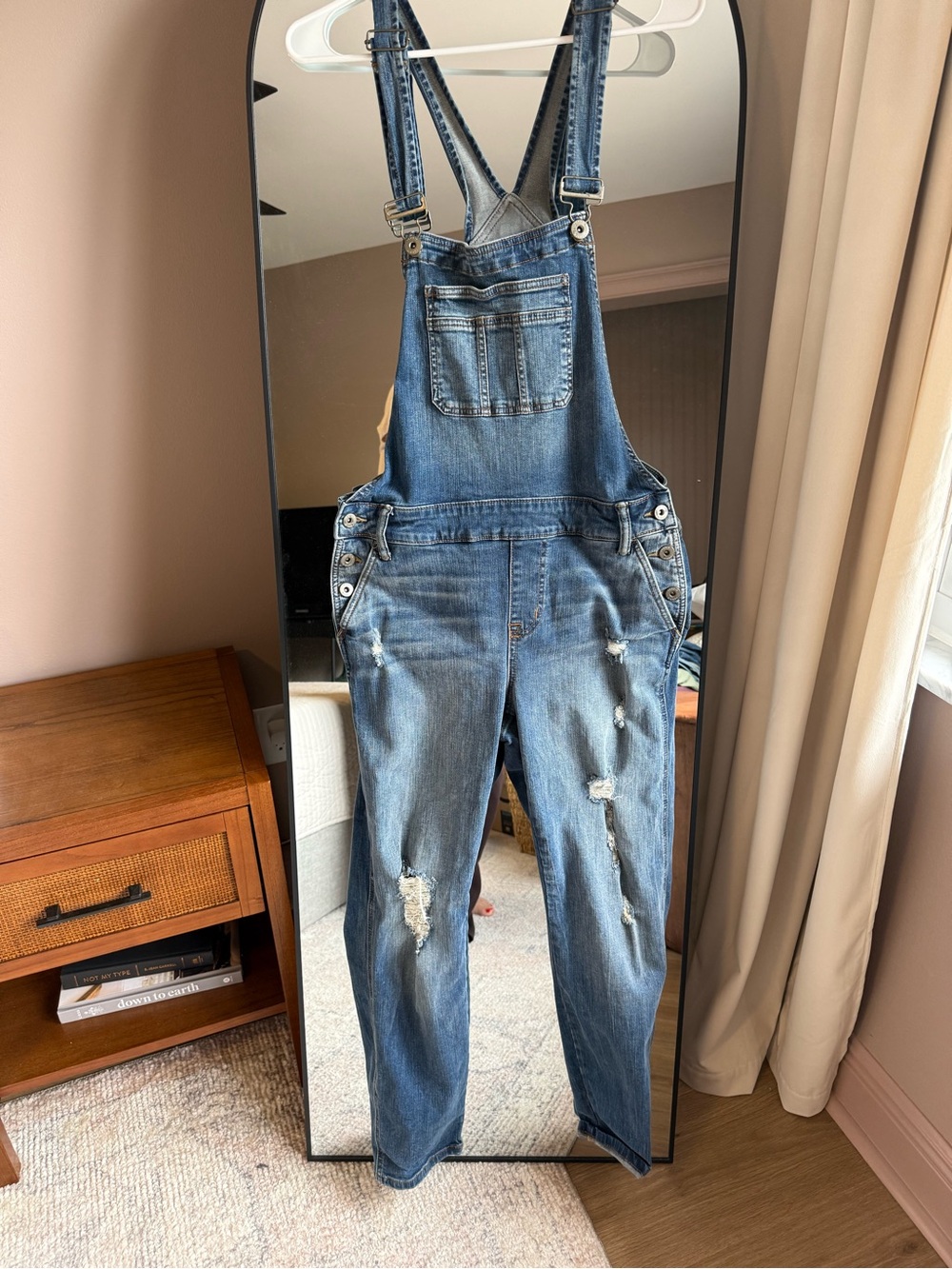 Torrid Denim Distressed Overalls Size 10 Medium Wash Ripped Straight Leg